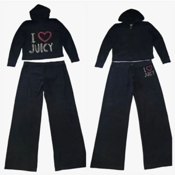 Vintage Y2K Juicy Couture Rhinestone Terrycloth Jacket and Pants Tracksuit L/XL - Picture 1 of 14